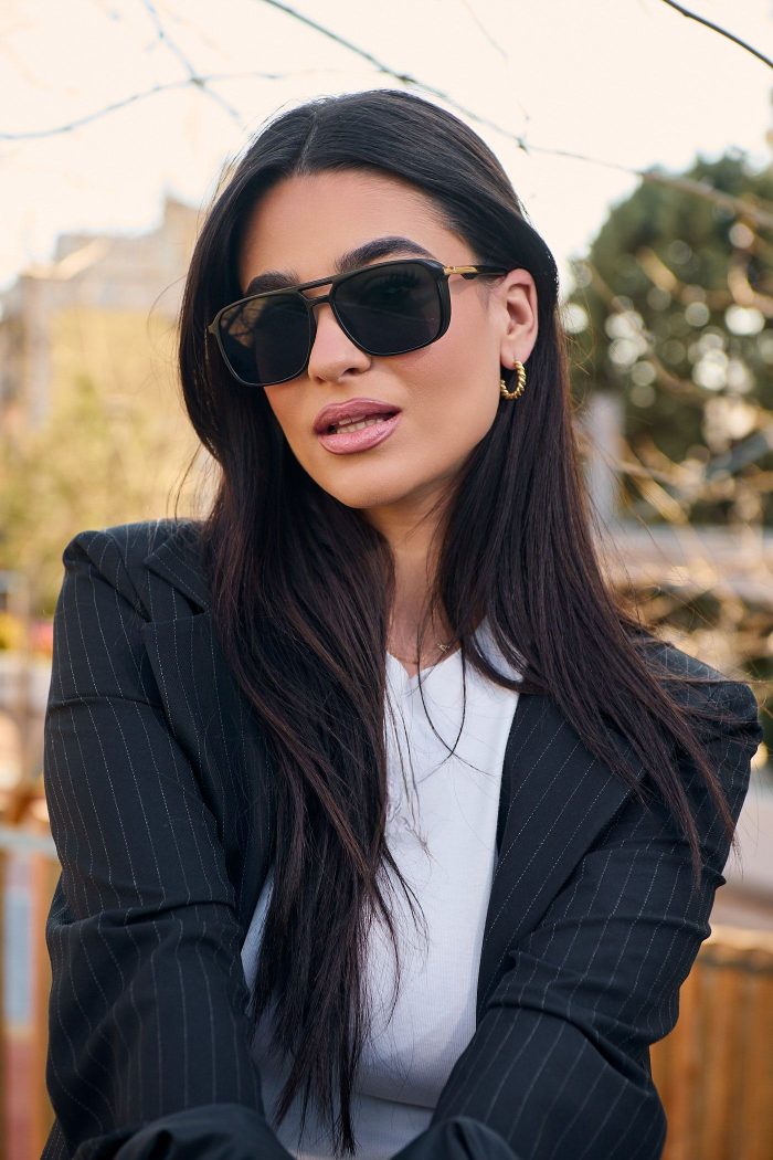 Γυαλιά Ηλίου Μεταλλικά με Χρυσό-Μαύρο Σκελετό & Μαύρο Φακό - Image 3