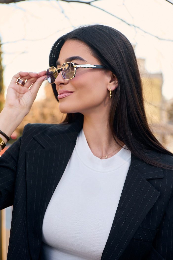 Γυαλιά Ηλίου Μεταλλικά με Χρυσό-Μαύρο Σκελετό & Μπλε Φακό - Image 2