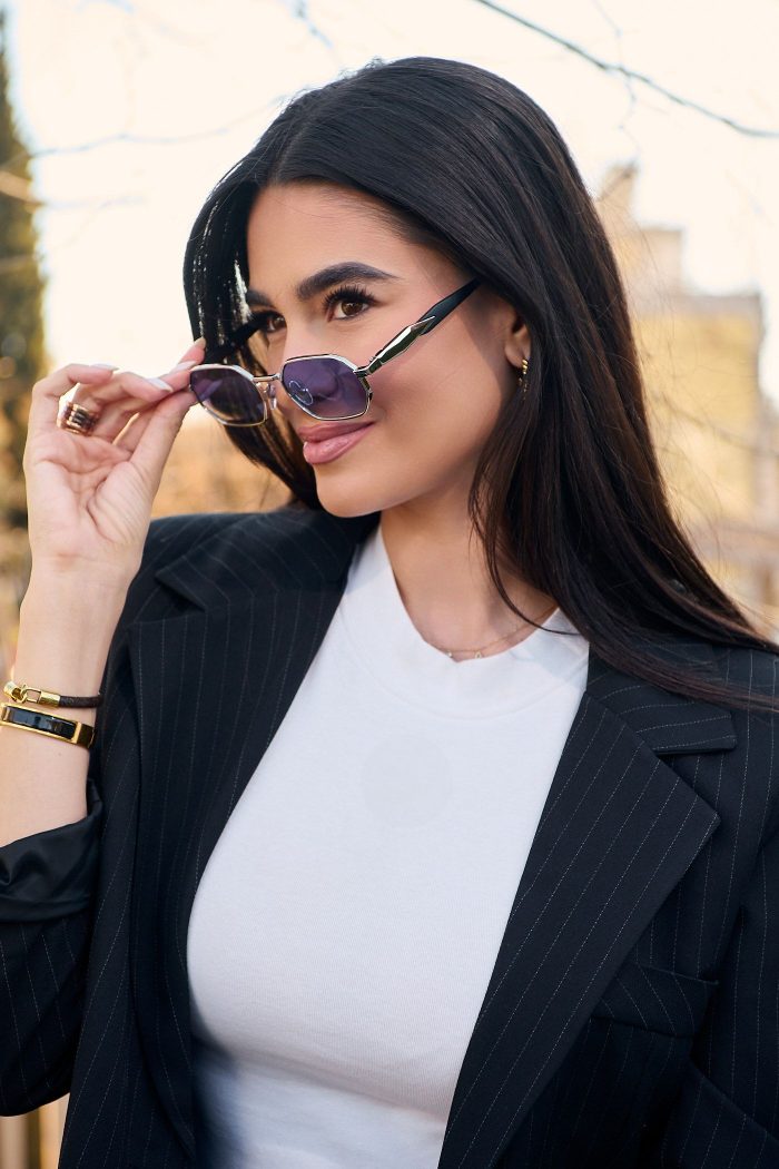 Γυαλιά Ηλίου Μεταλλικά με Χρυσό-Μαύρο Σκελετό & Μπλε Φακό - Image 3