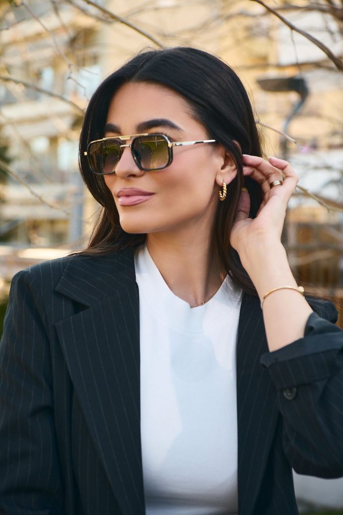 Γυαλιά Ηλίου Μεταλλικά με Χρυσό-Μαύρο Σκελετό & Μαύρο Ντεγκραντέ Φακό - Image 3