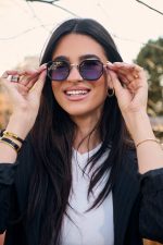 Γυαλιά Ηλίου Μεταλλικά με Χρυσό-Μαύρο Σκελετό & Μπλε Φακό