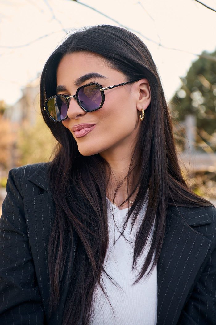 Γυαλιά Ηλίου Μεταλλικά με Χρυσό-Μαύρο Σκελετό & Μπλε Φακό - Image 2