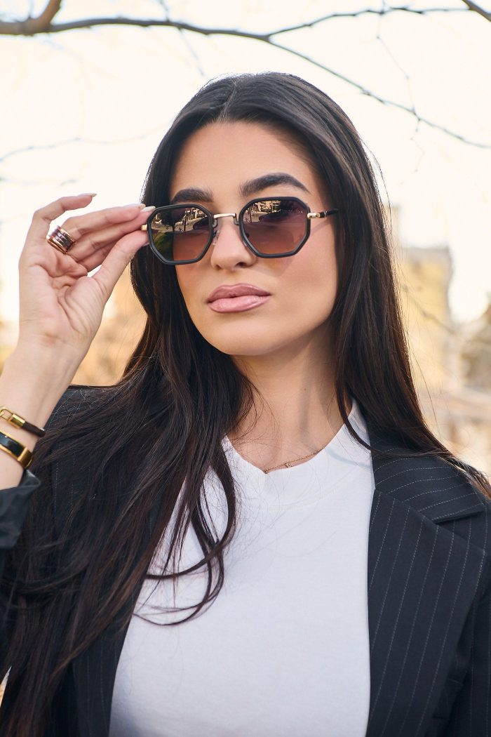 Γυαλιά Ηλίου Μεταλλικά με Χρυσό-Μαύρο Σκελετό & Καφέ Φακό - Image 3