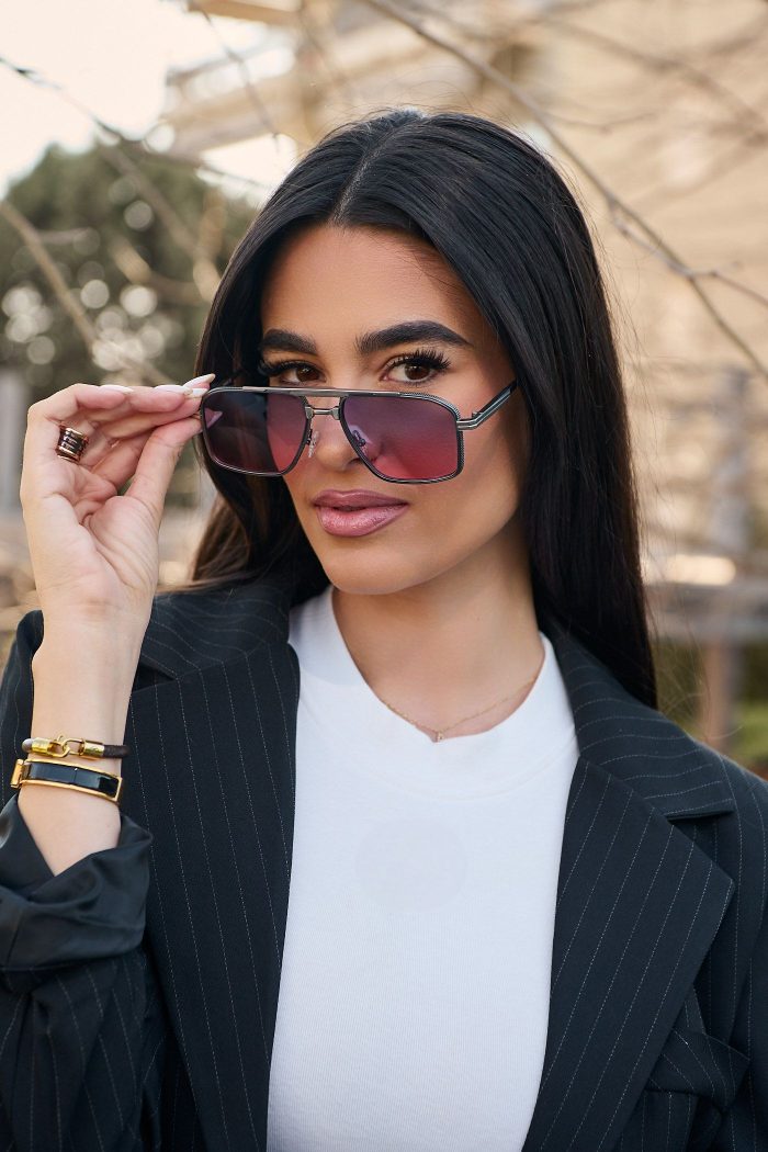 Γυαλιά Ηλίου Μεταλλικά με Ασημί Σκελετό & Ροζ Φακό - Image 4