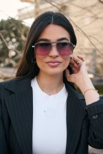 Γυαλιά Ηλίου Μεταλλικά με Ασημί Σκελετό & Ροζ Φακό - Image 2