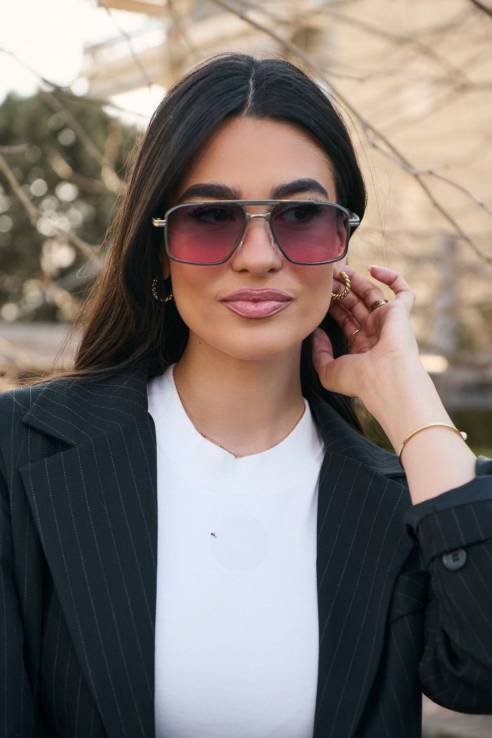 Γυαλιά Ηλίου Μεταλλικά με Ασημί Σκελετό & Ροζ Φακό - Image 2