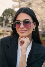 Γυαλιά Ηλίου Μεταλλικά με Ασημί Σκελετό & Ροζ Φακό