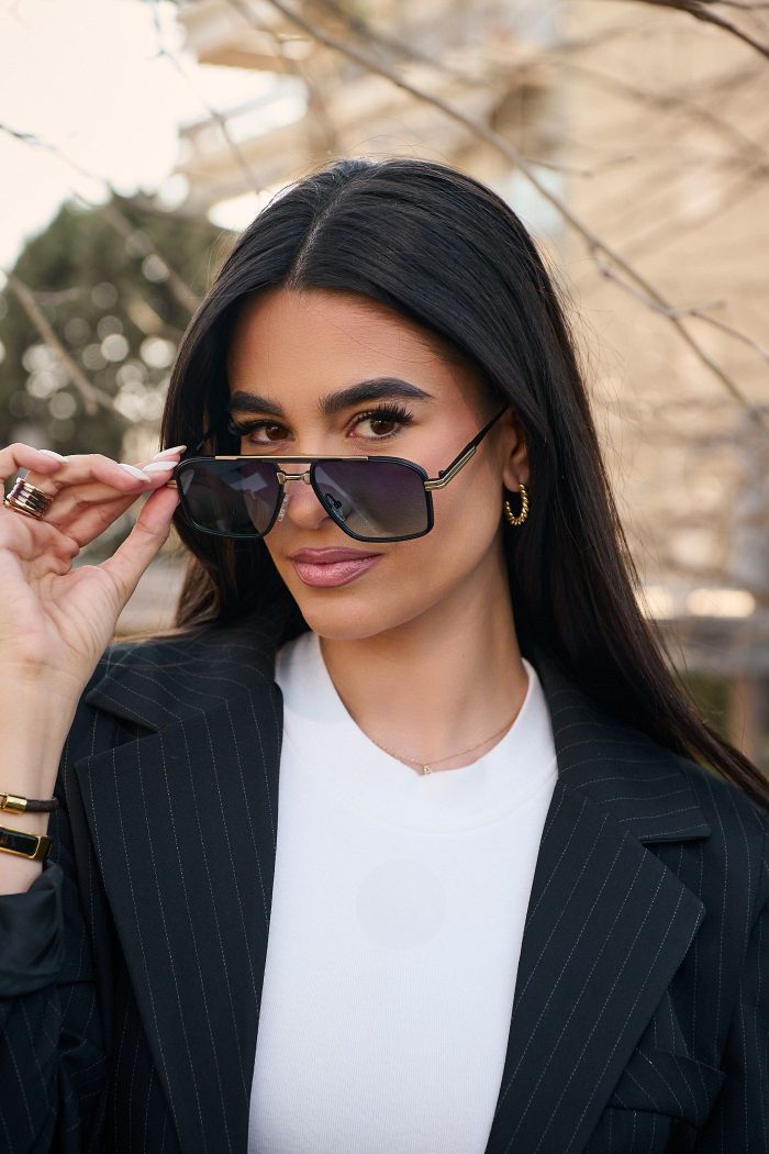 Γυαλιά Ηλίου Μεταλλικά με Χρυσό-Μαύρο Σκελετό & Μπλε Σκούρο Φακό - Image 2