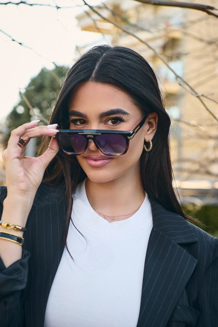 Γυαλιά Ηλίου Κοκάλινα με Δίχρωμο Σκελετό & Μπλε Ντεγκραντέ Φακό - Image 3