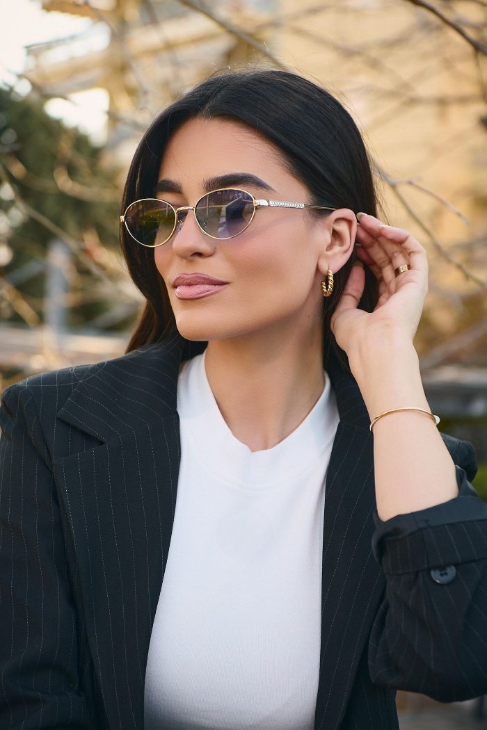 Γυαλιά Ηλίου Μεταλλικά με Χρυσό Σκελετό & Μπλε Φακό - Image 2