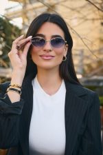 Γυαλιά Ηλίου Μεταλλικά με Χρυσό Σκελετό & Μπλε Φακό - Image 3