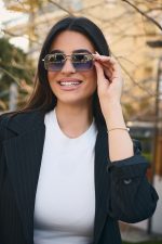 Γυαλιά Ηλίου Μεταλλικά με Ασημί Σκελετό & Μπλε Φακό - Image 4
